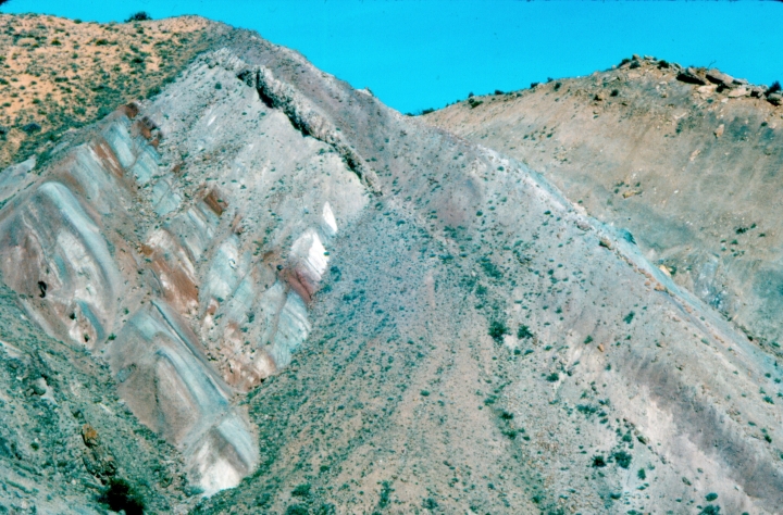 Steeply tilted exposure of the Morrison Formation at Dinosaur National Monument, Utah