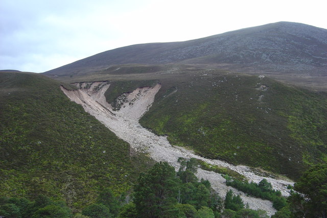 Erosion - Cairngorms. The erosion shown in the photo is on the sides of the River Druie, flowing into Rothiemurchus Forest from the Lairig Ghru