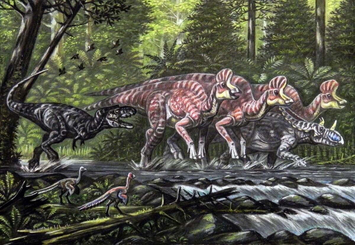 Gorgosaurus chasing Corythosaurus