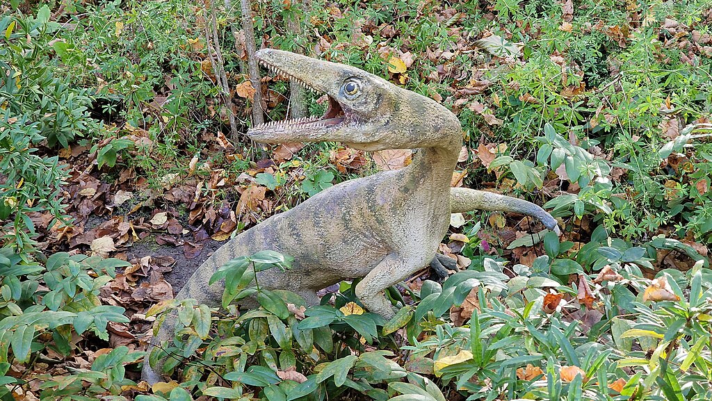 Compsognathus; replica in the dinosaur park Kleinwelka