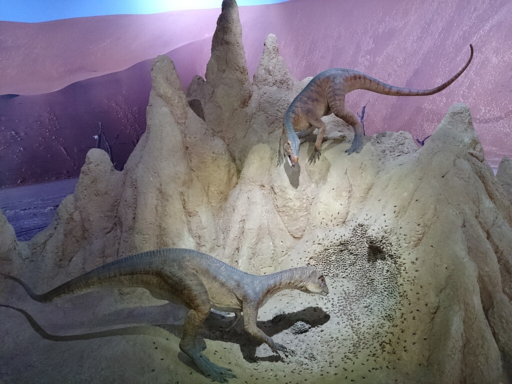 Model of heterodontosaurus digging up for termites in a termite hound