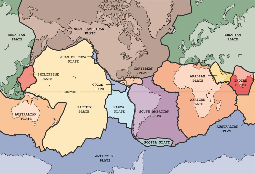 Tectonic plates of the Earth.