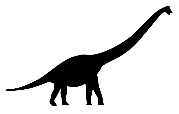 Silhouette of a long-necked dinosaur, possibly a Sauroposeidon, standing with its tail extended. The image conveys a sense of majesty and ancient life.