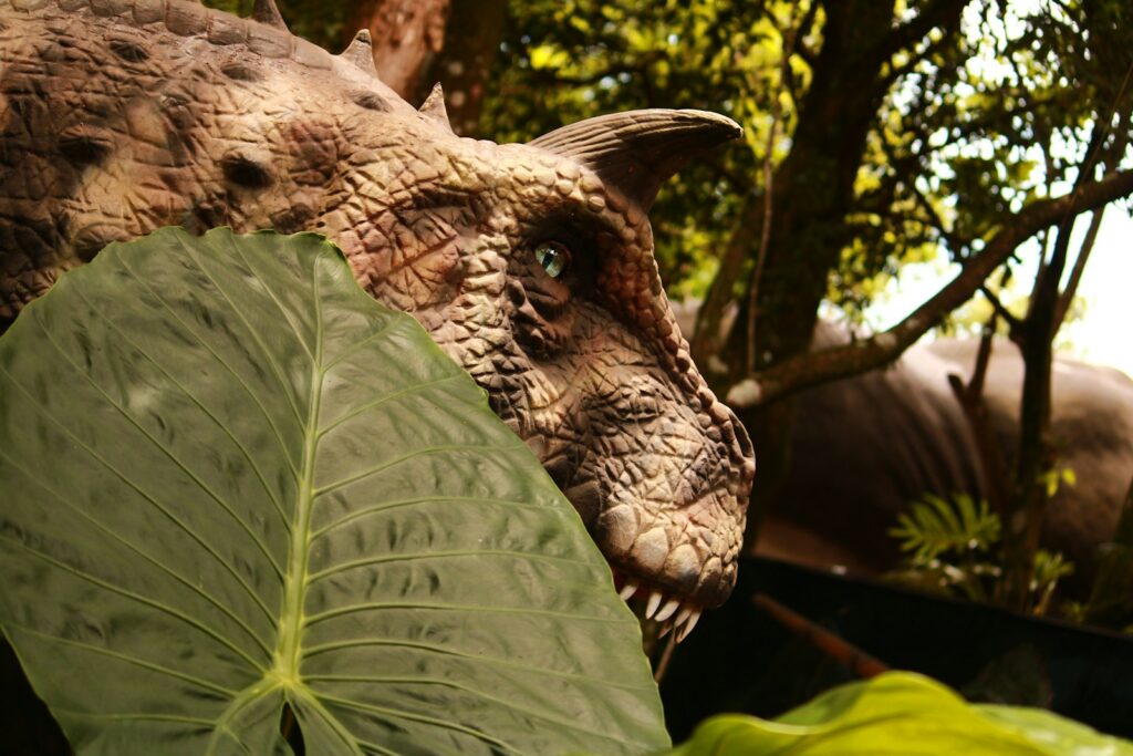A close up of a stuffed animal near a leaf