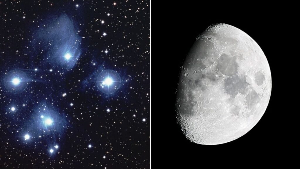 See the 'Seven Sisters' of the Pleiades swim in the light of a waxing moon at sunset tonight
