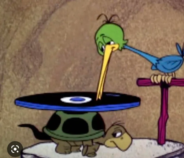 The dinosaur record player with a beak for a stylus